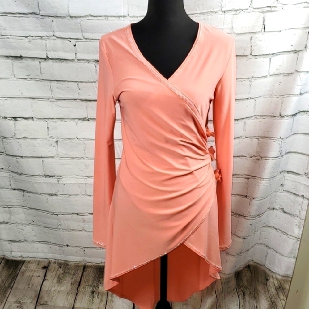 Peach color ruched tunic high low Size Small